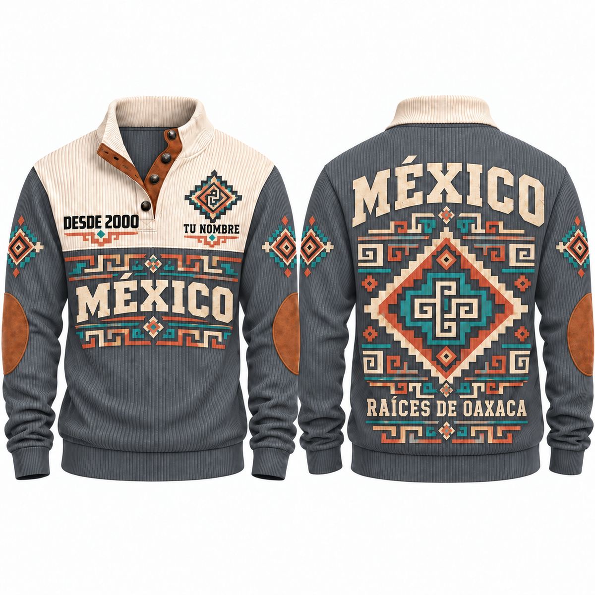 Raíces de Oaxaca personalized Mexican Pride sports sweatshirt in Grey, front and back design