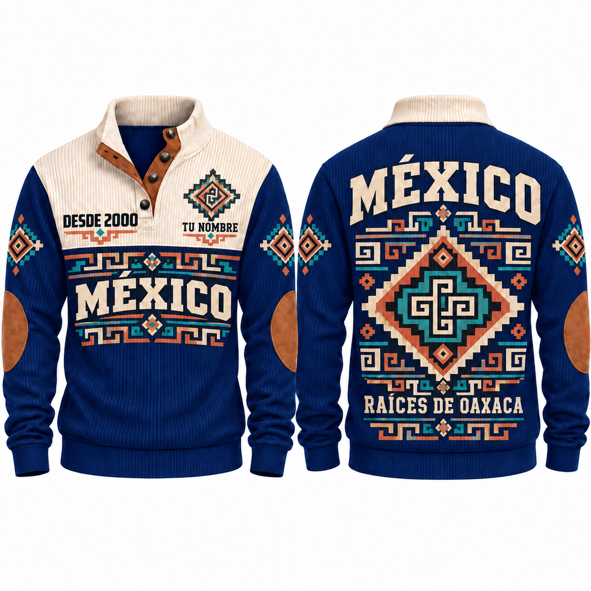 Raíces de Oaxaca personalized Mexican Pride sports sweatshirt in Navy, front and back design