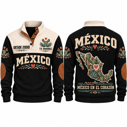 México en el Corazón personalized Mexican Pride sports sweatshirt in Black, front and back design
