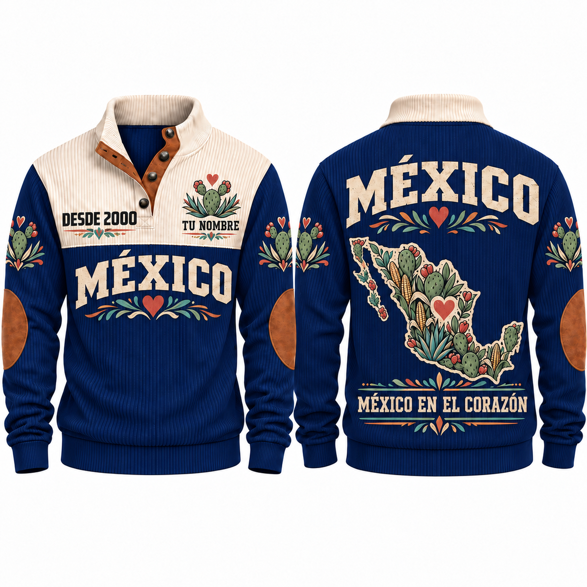 México en el Corazón personalized Mexican Pride sports sweatshirt in Navy, front and back design