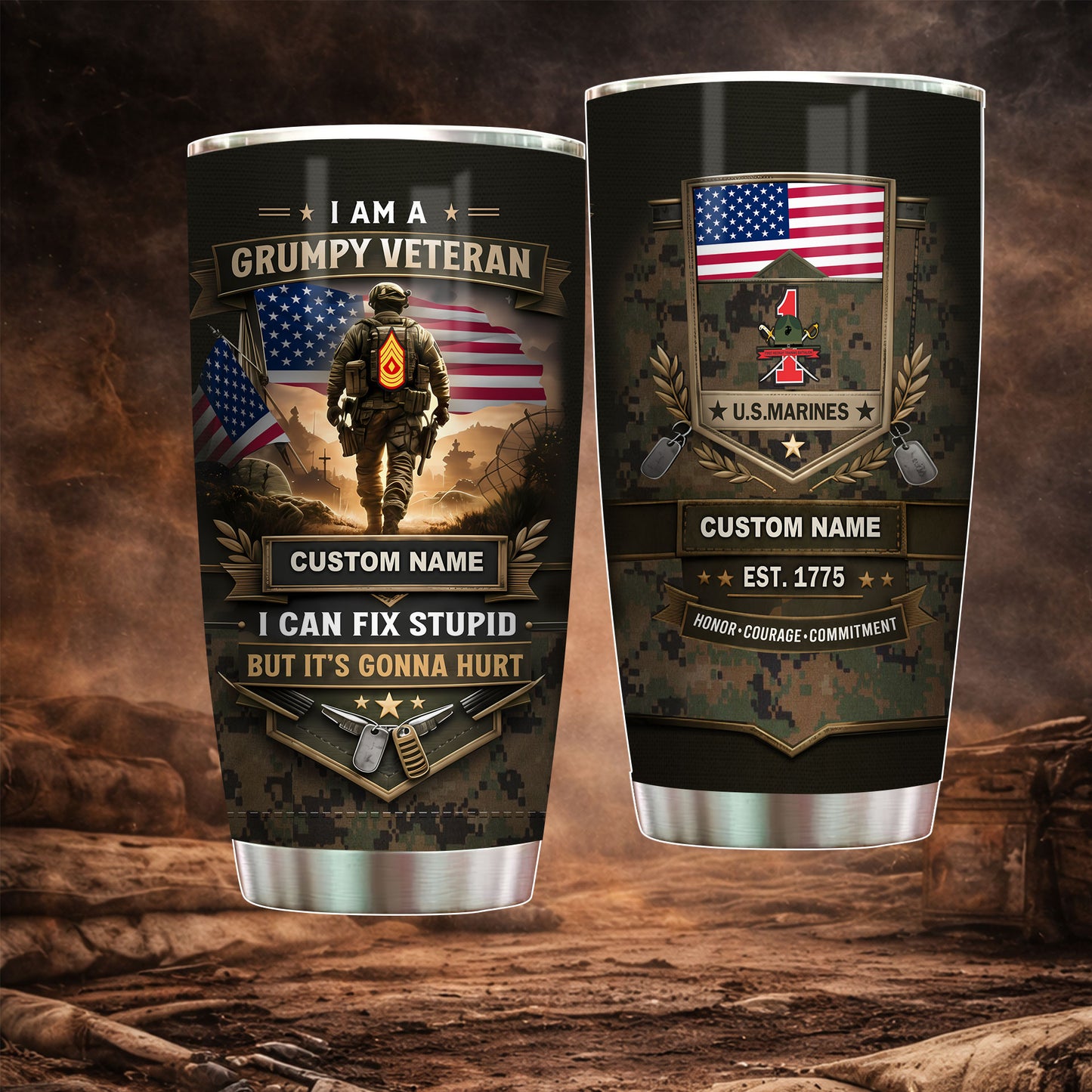 Marine Battalions - Personalized US Veteran/ Soldier With Rank And Name Camo Tumbler - 17769024