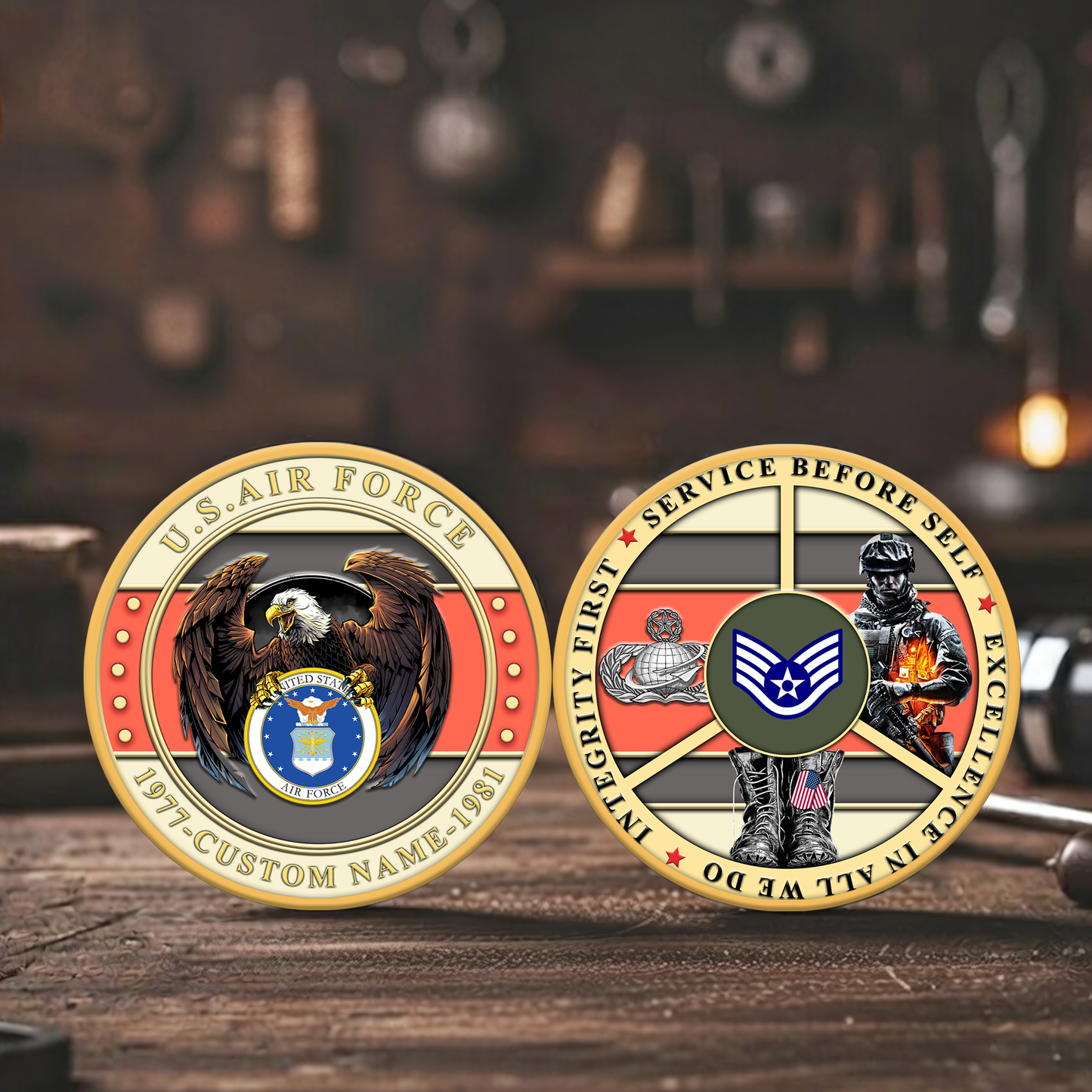 Air Force Badge - Personalized US Veteran/ Soldier With Rank,  Name And Year Challenge Coin - 1775779202
