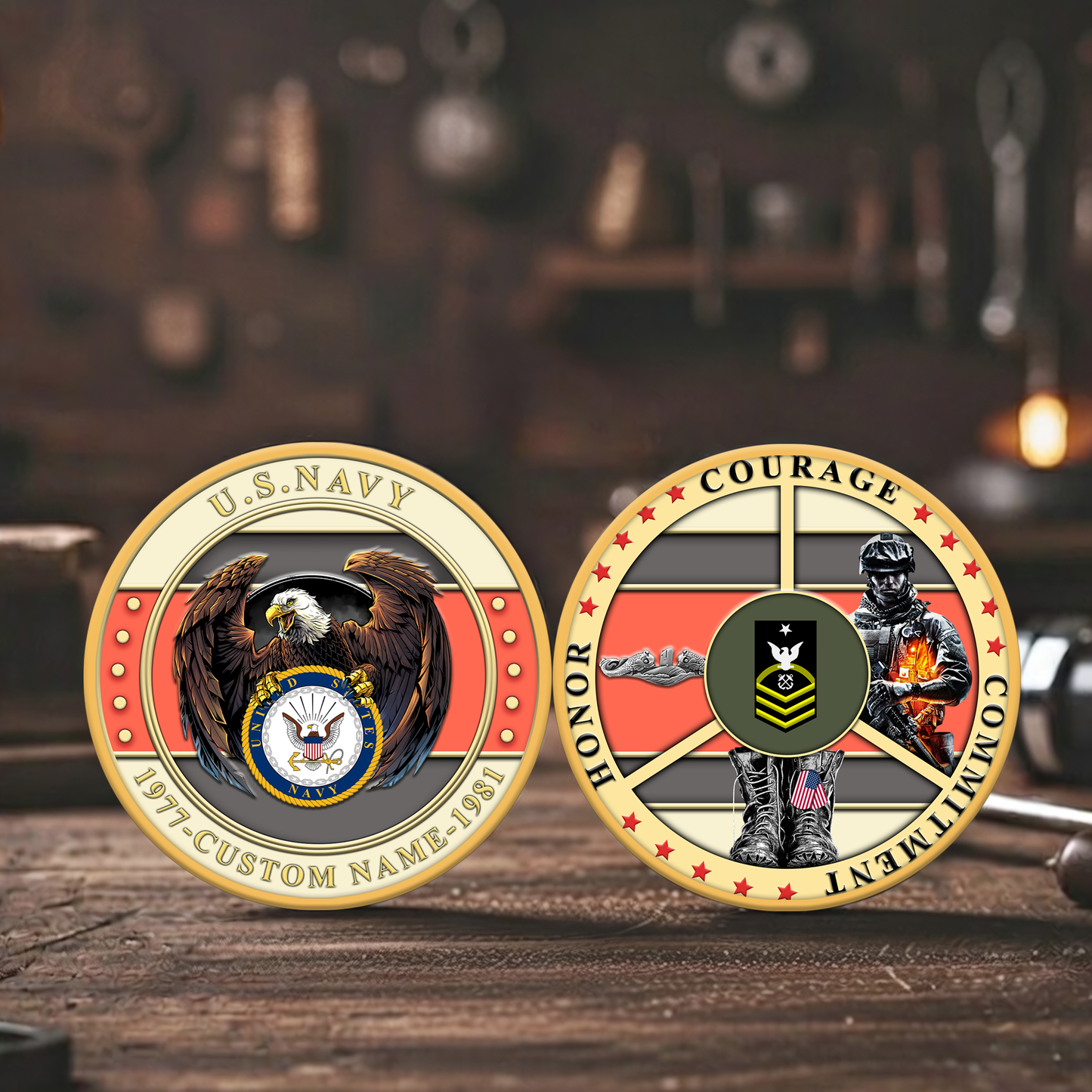 Navy Badge - Personalized US Veteran/ Soldier With Rank,  Name And Year Challenge Coin - 1775779202