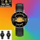 Personalized Australian Soldier/ Veteran With Name And Rank Black Stitched Leather Watch - 0703240001 - Gold Version