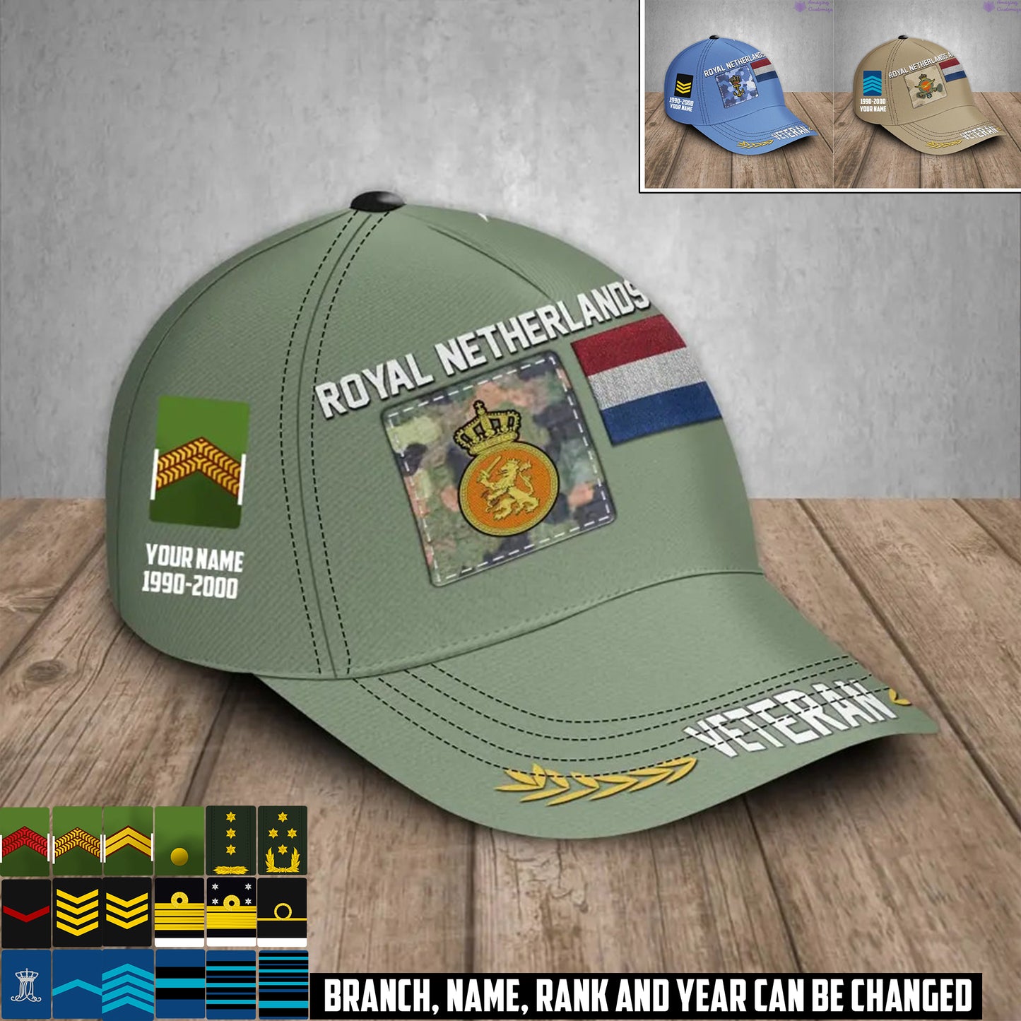 Personalized Rank, Year And Name Netherlands Soldier/Veterans Baseball Cap - 17236800