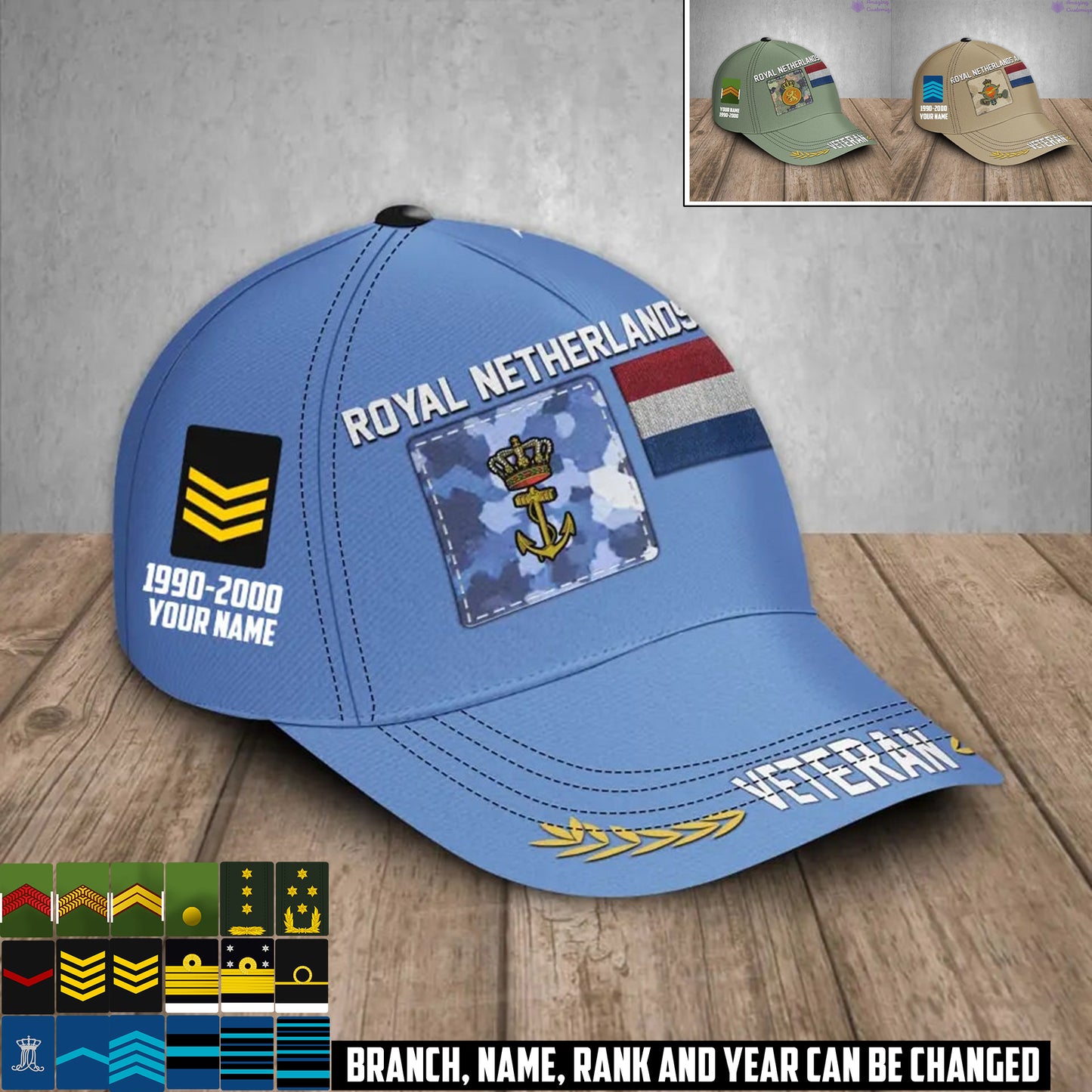 Personalized Rank, Year And Name Netherlands Soldier/Veterans Baseball Cap - 17236800