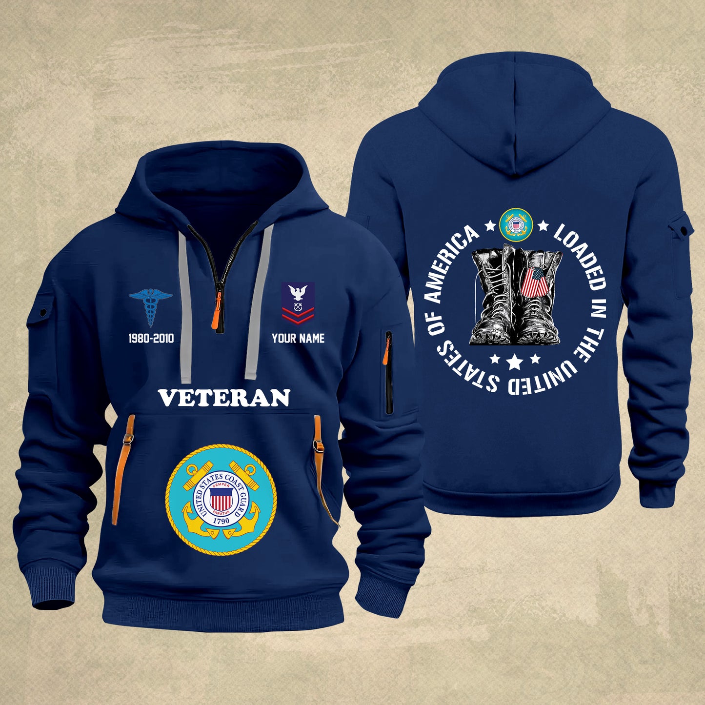 Coast Guard Rating - Personalized U.S. Military Zip Hoodie Multicolor With American Flag – Custom Veteran Hoodie – Independence Day Hoodie - 17689536