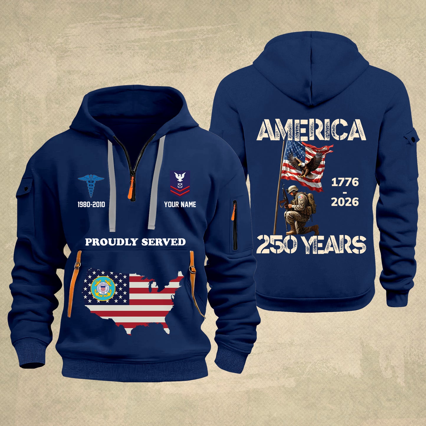 Coast Guard Rating - Personalized America 250 Years Zip Hoodie Multicolor, Custom U.S. Soldier Branch Hoodie, Happy Independence Day, 4th Of July Zip Hoodie - 1769040002