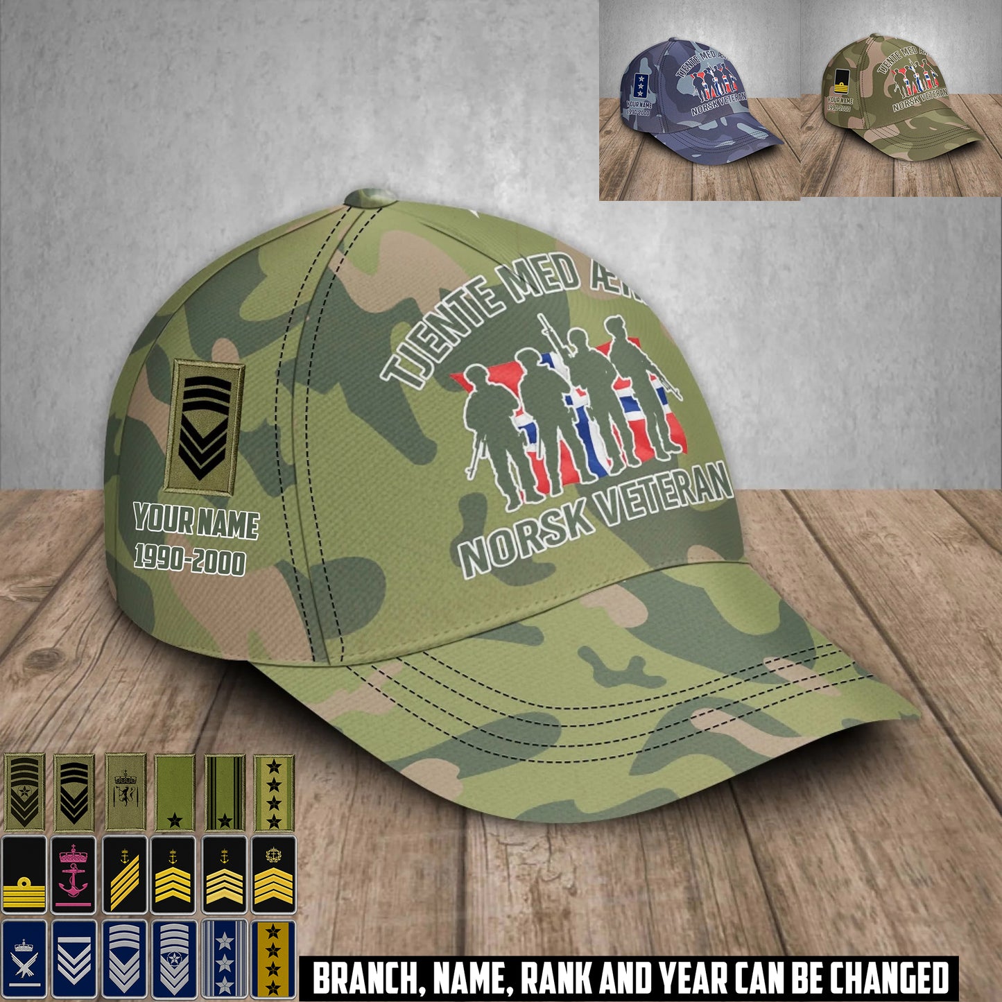Personalized Rank, Year And Name Norway Soldier/Veterans Baseball Cap - 17676576