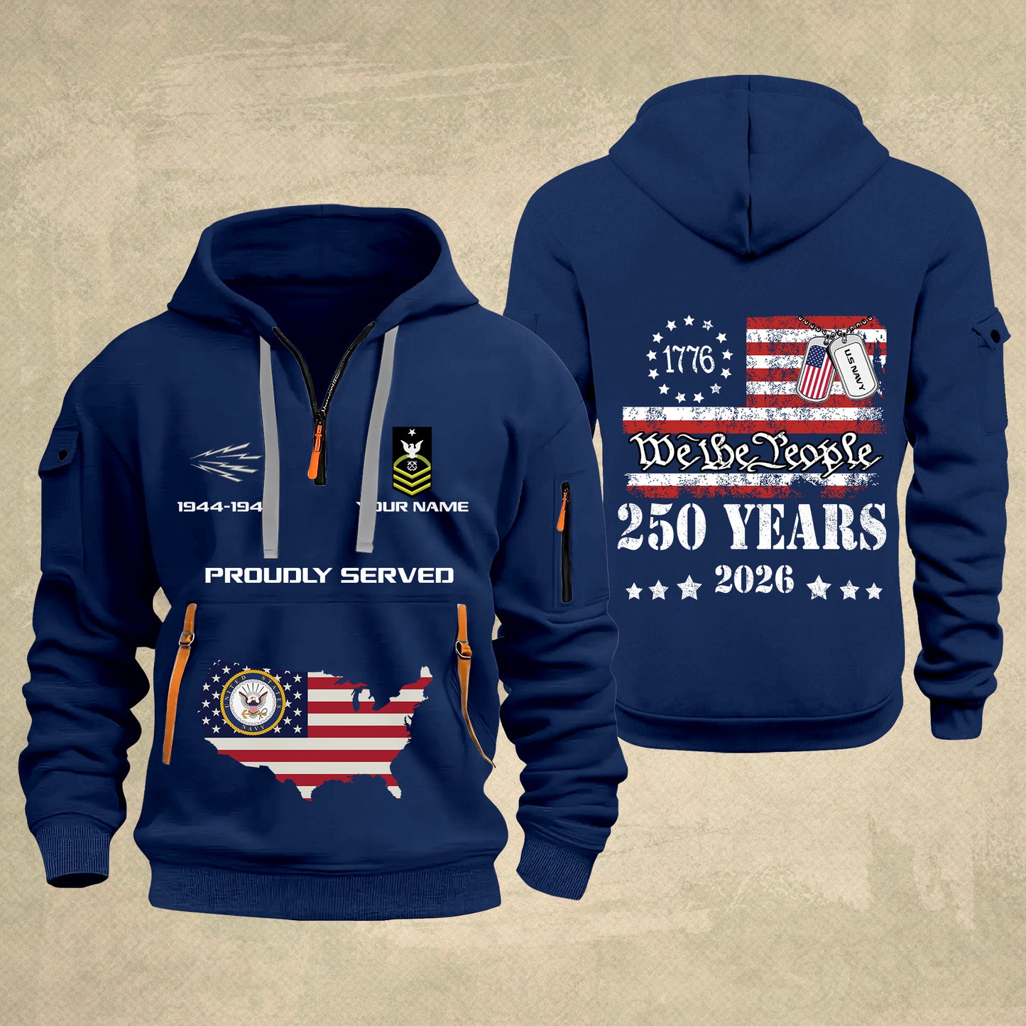 Navy Rating - Personalized 250th America Anniversary Zip Hoodie Multicolor – Custom Military Branch, We The People, Independence Day - 1769212801