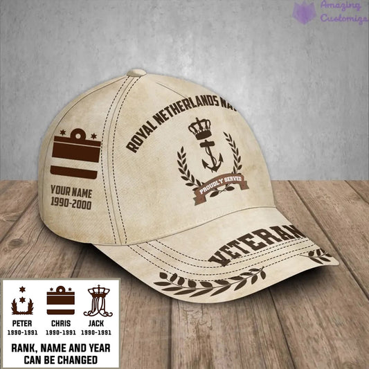 Casquette de baseball personnalisée avec grade, année et nom pour soldat/vétéran des Pays-Bas - 1721260803