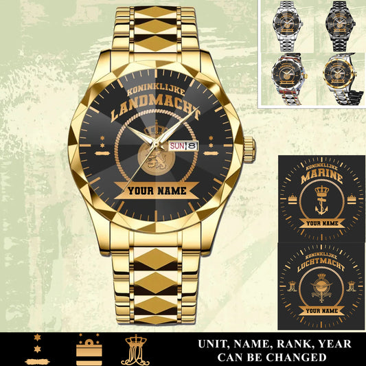 Personalized Netherlands Soldier/ Veteran With Rank And Name Gentleman Crystal Metal Watch - 17442432