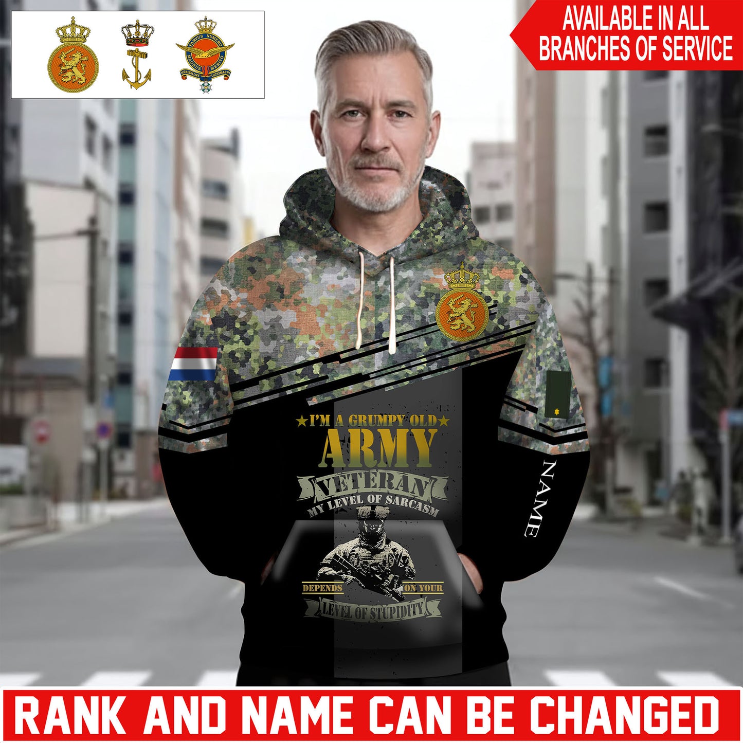 Personalized Netherlands Soldier/Veteran Camo with Name and Rank Hoodie Sweater All Over Printed - 1761350403