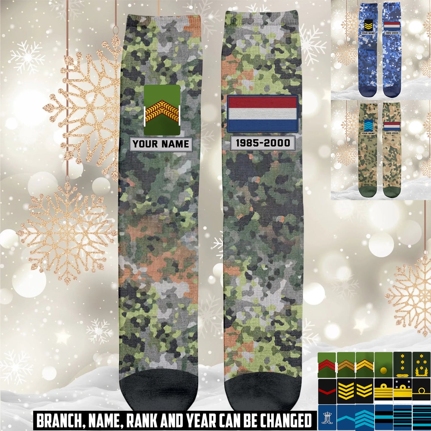 Personalized Netherlands Soldier/ Veteran With Name And Rank Socks - 17591904