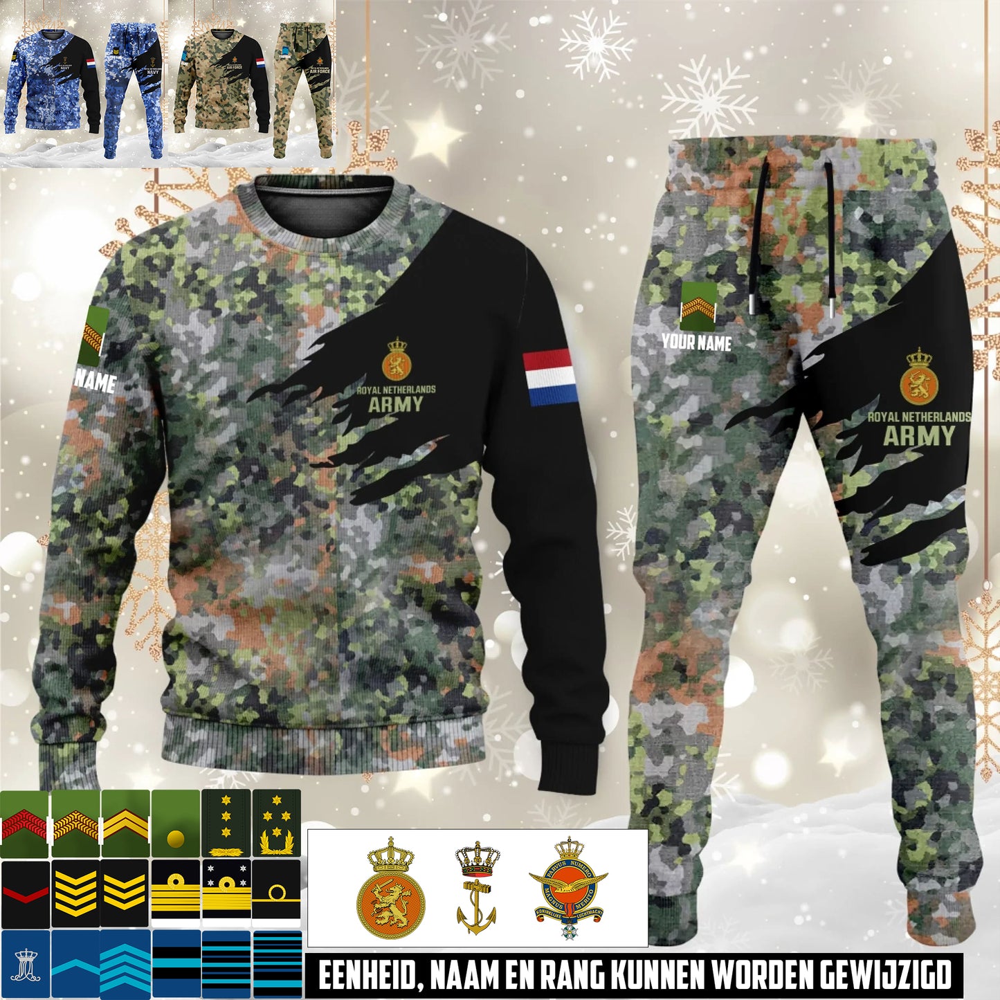 Nederlands camouflage Sweater + Jogger – Gepersonaliseerd met Naam & Rang - 17474400
