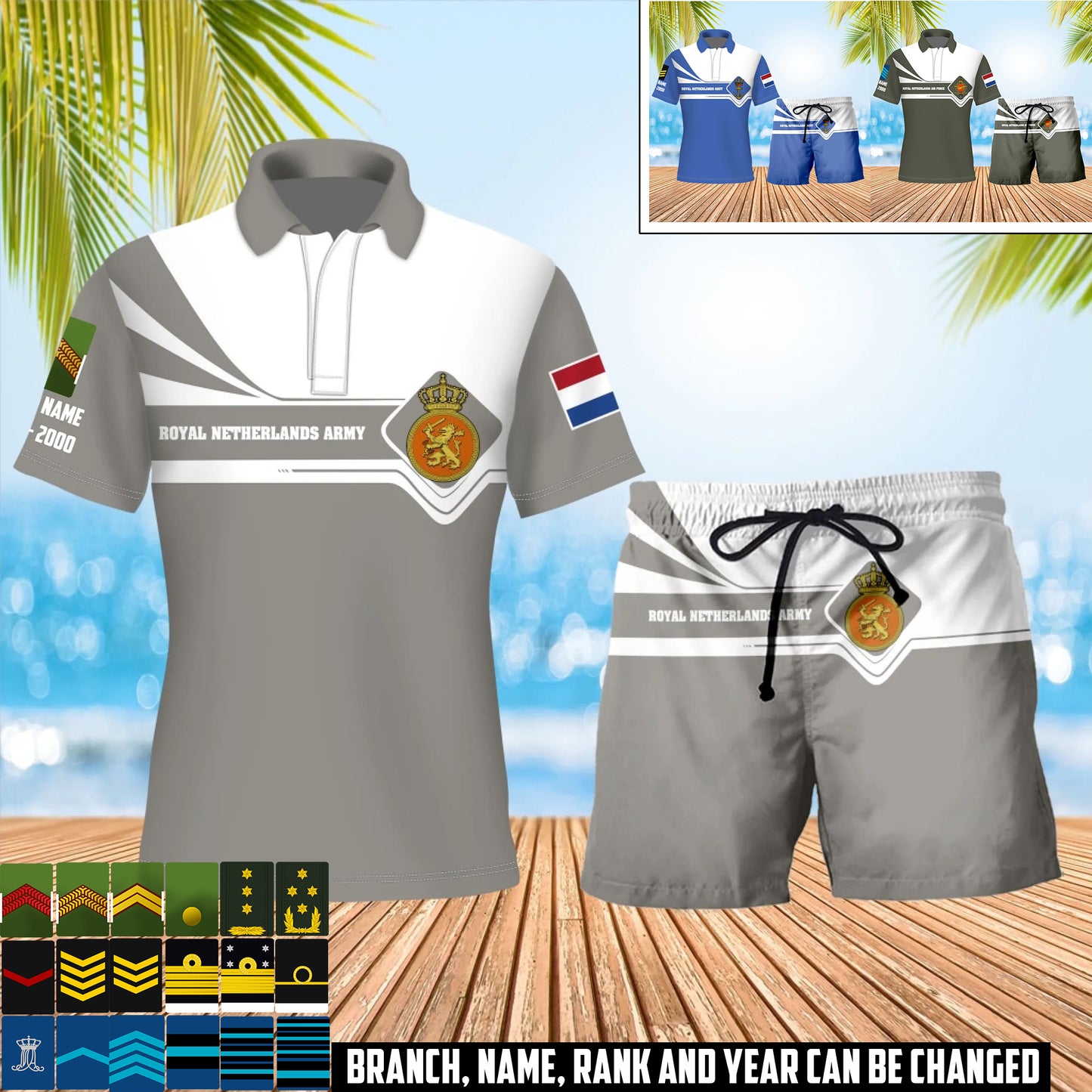 Personalized Netherlands Soldier/Veteran with Rank, Year And Name Combo Polo + Short - 17462304