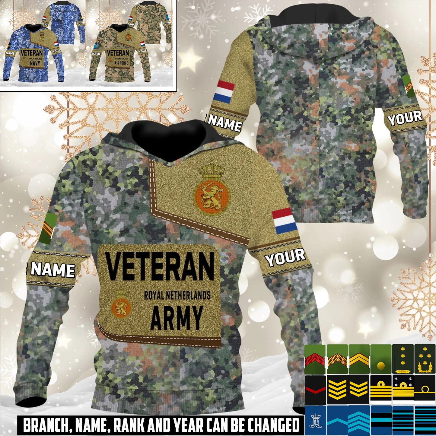 Personalized Netherlands Soldier/Veteran Camo with Name and Rank Hoodie All Over Printed - 17539200