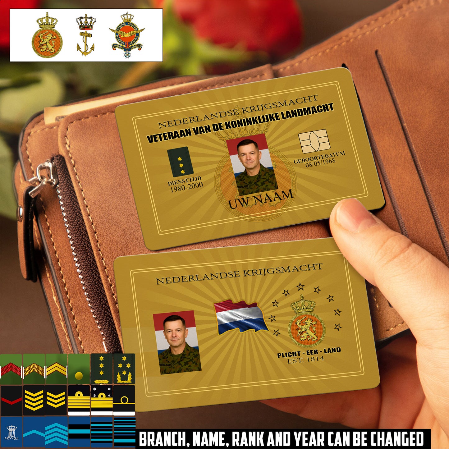 Personalized Netherlands Soldier/ Veteran With Rank, Name And Year Aluminum Wallet Card - 17548704