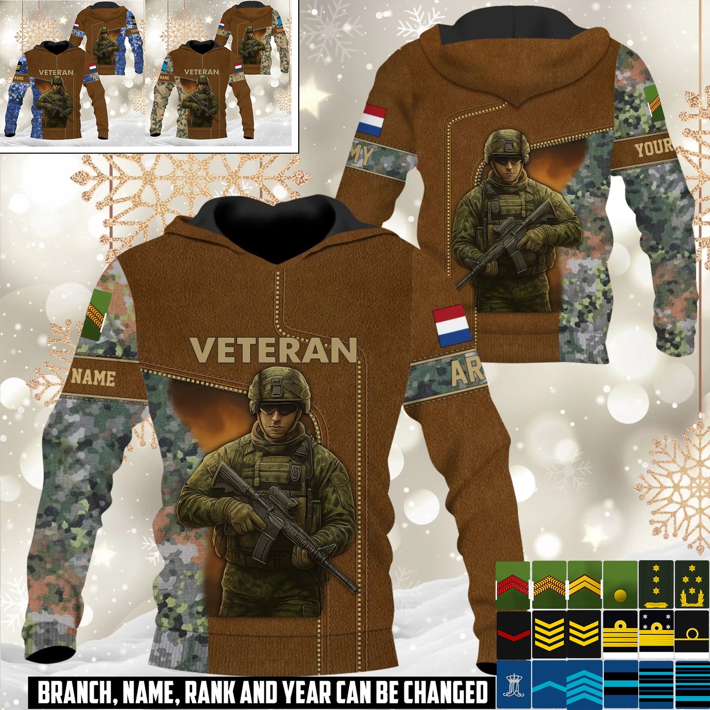 Personalized Netherlands Soldier/Veteran Camo with Name and Rank Hoodie All Over Printed - 17527968