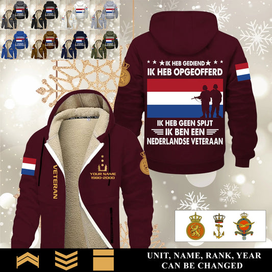 Personalized Netherlands Soldier/ Veteran With Name, Year And Rank Hoodie Zip Velvet Coat - 17570304