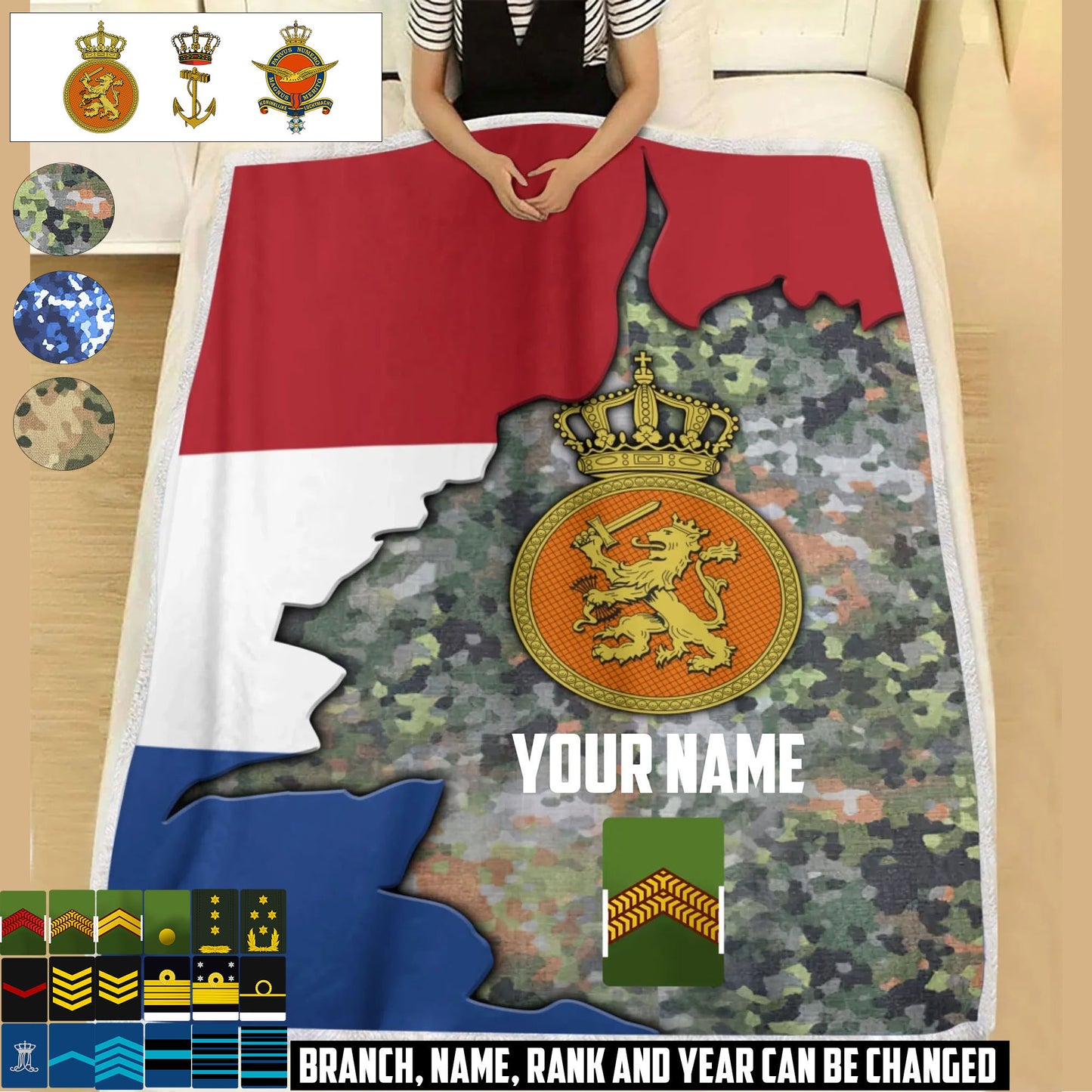 Personalized Netherlands Soldier/ Veteran With Rank And  Name Fleece Blanket 3D Printed - 17607456