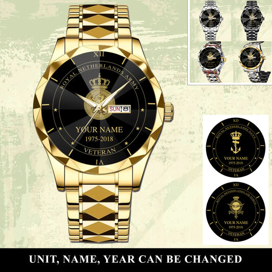 Personalized Netherlands Soldier/ Veteran With Name And Year Gentleman Crystal Metal Watch - 17105472