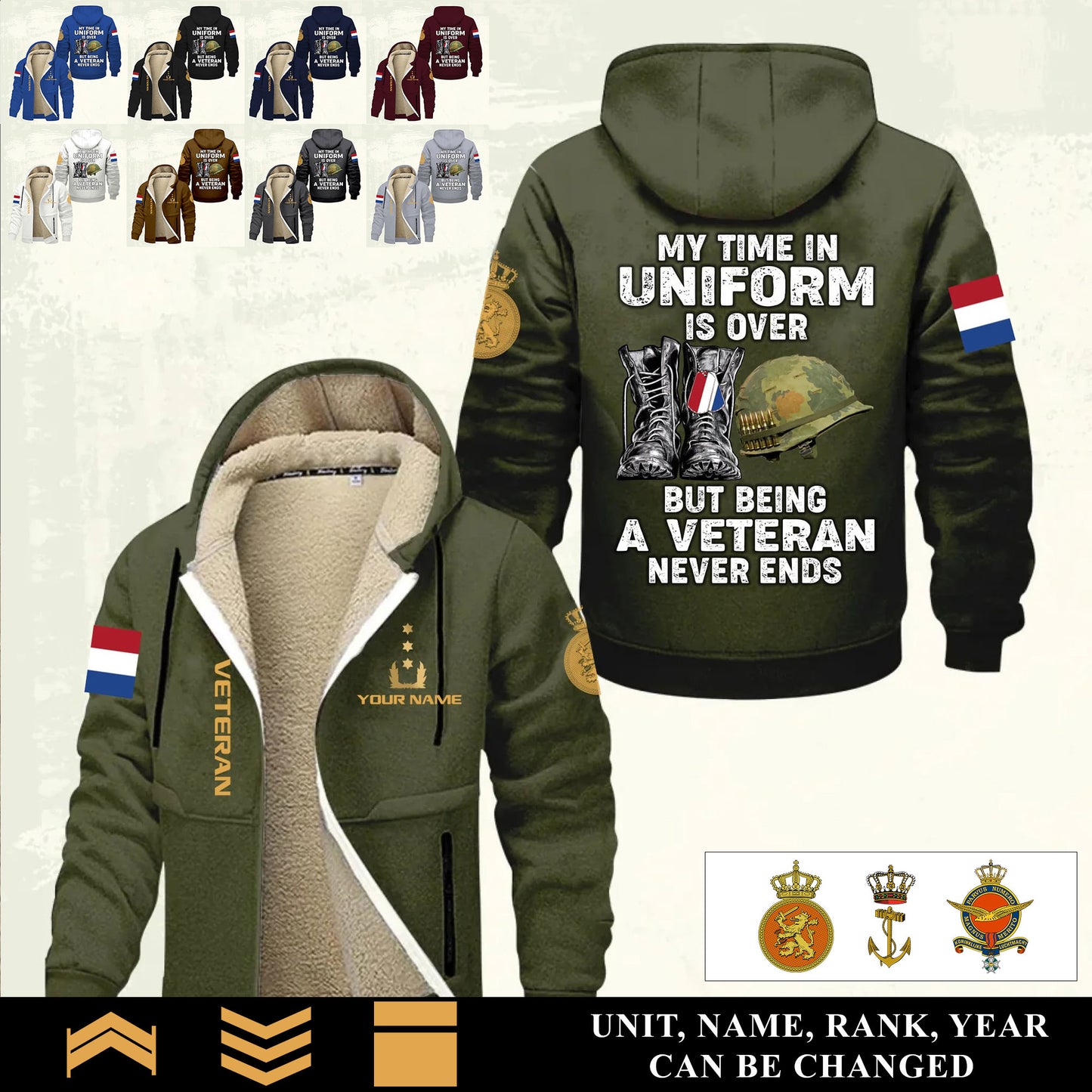 Personalized Netherlands Soldier/ Veteran With Name And Rank Hoodie Zip Velvet Coat - 17551296