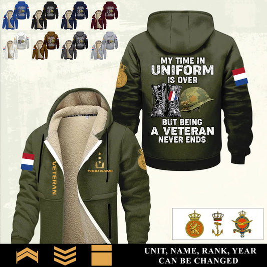 Personalized Netherlands Soldier/ Veteran With Name And Rank Hoodie Zip Velvet Coat - 17551296