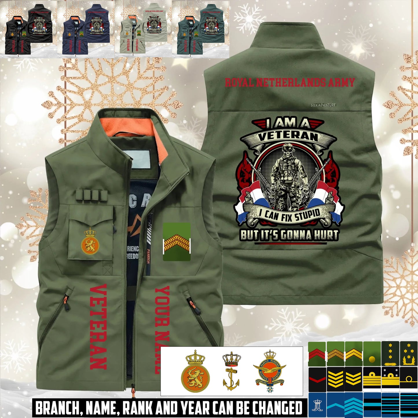 Personalized Netherlands Solider/ Veteran With Name & Rank Sleeveless Jacket Multicolor - 17595360