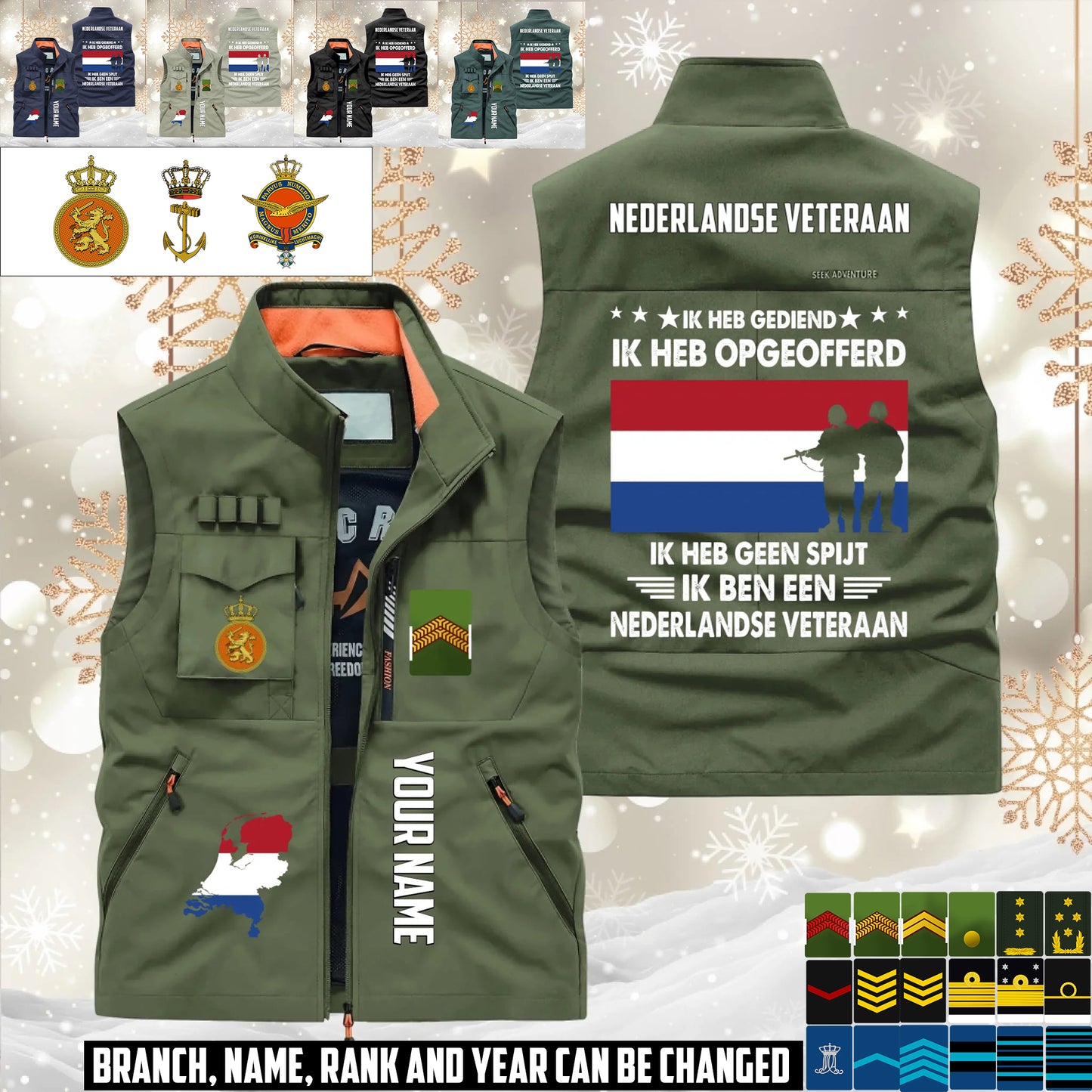Personalized Netherlands Soldier/ Veteran With Name & Rank Sleeveless Jacket Multicolor - 17633376