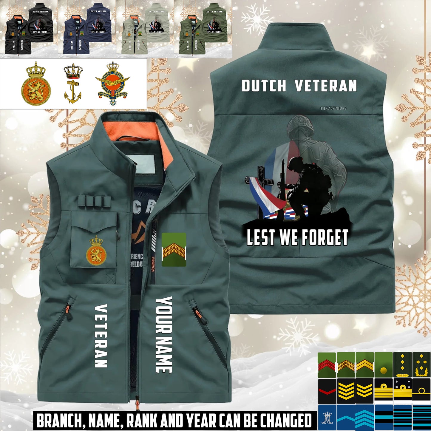 Personalized Netherlands Soldier/ Veteran With Name & Rank Sleeveless Jacket Multicolor - 17632512