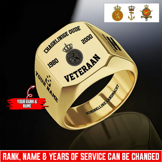 Personalized Netherlands Soldier/Veteran with Name, Year and Rank Engraved Men’s Ring - 17640288