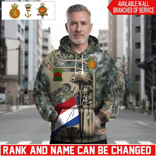 Personalized Netherlands Soldier/Veteran Camo with Name and Rank Hoodie Sweater All Over Printed - 1762905607