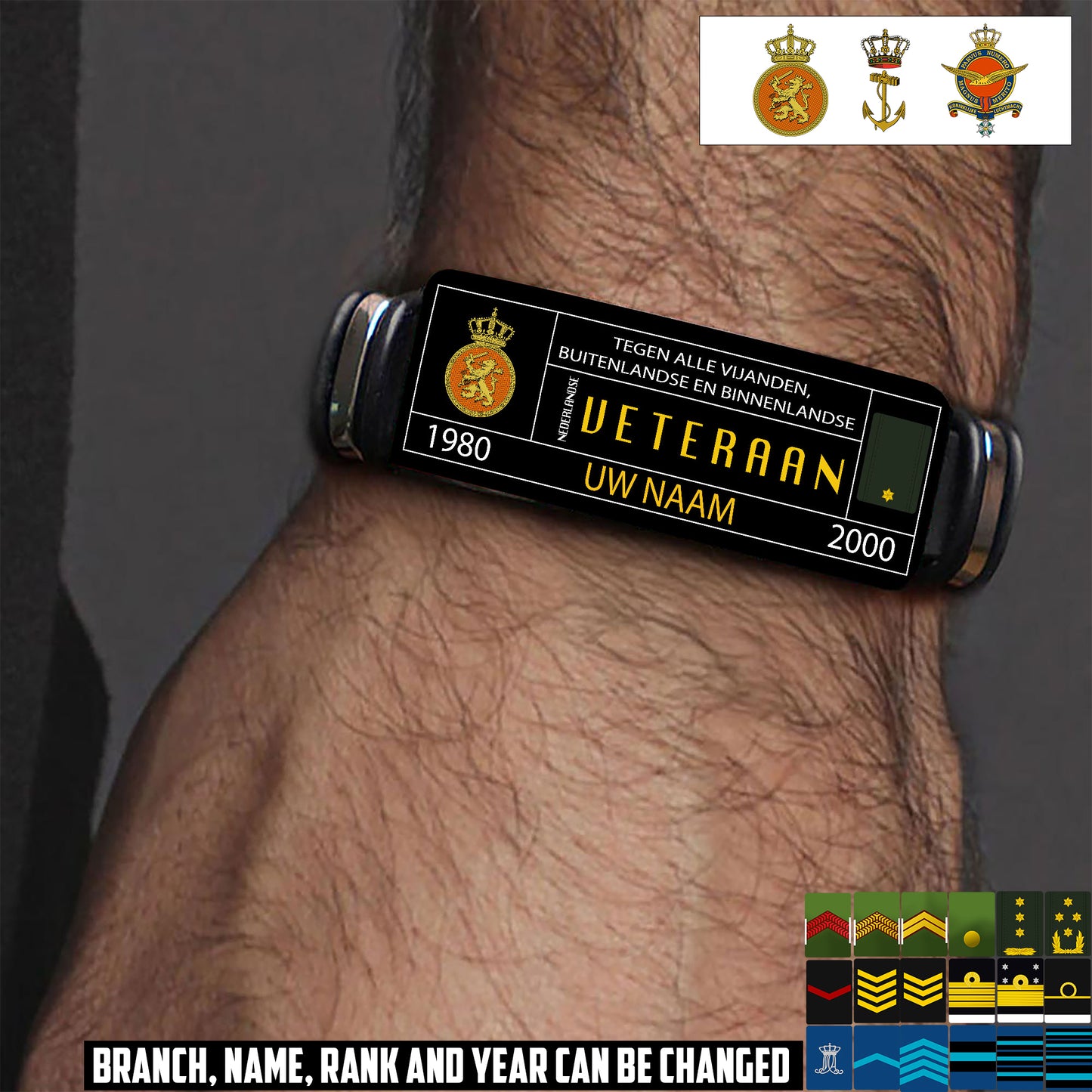 Personalized Netherlands Soldier/ Veteran With Rank, Name And Year Bracelet - 17638560
