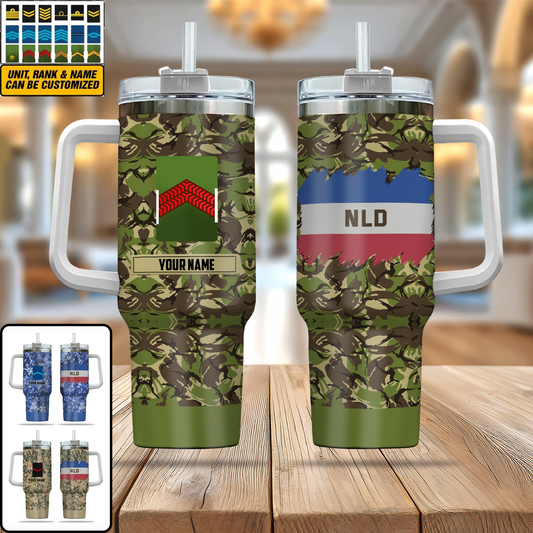 Personalized Netherlands Soldier/ Veteran Camo With Name And Rank 40oz Tumbler 3D Printed - 2401240001