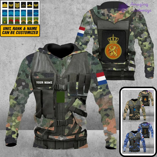 Personalized Netherlands Soldier/ Veteran Camo With Name And Rank Hoodie 3D Printed  - 1101240001