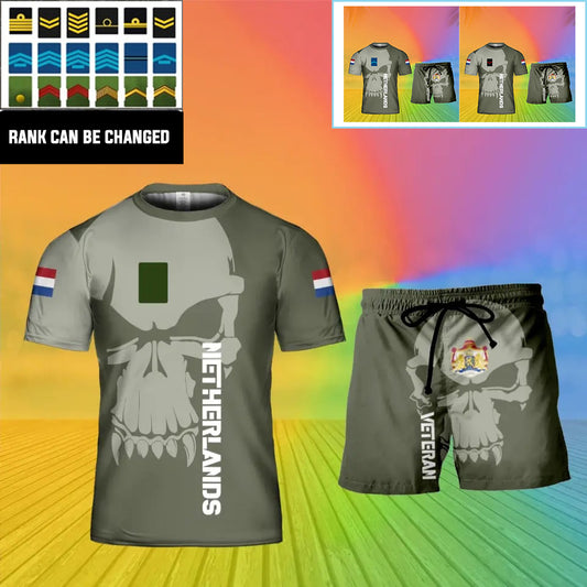 Personalized Netherlands Soldier/ Veteran Camo With Rank Combo T-Shirt + Short 3D Printed  -13042401QA