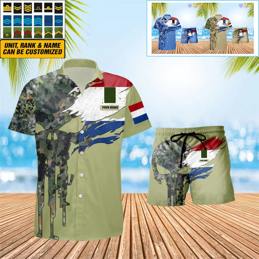Personalized Netherlands Soldier/ Veteran Camo With Rank Combo Hawaii Shirt + Short 3D Printed - 0311230001QA