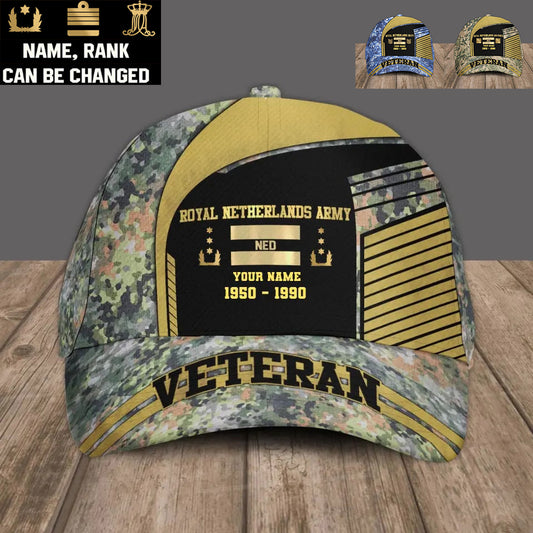 Personalized Rank, Year And Name Netherlands Soldier/Veterans Camo Baseball Cap Veteran - 2103240001