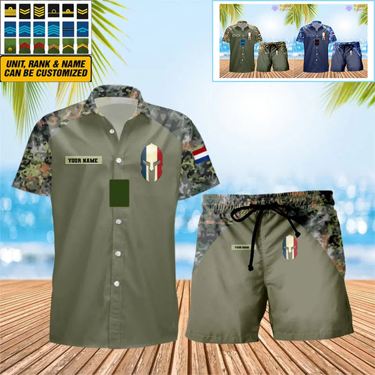 Personalized Netherlands Soldier/ Veteran Camo With Rank Combo Hawaii Shirt + Short 3D Printed - 1010230001QA