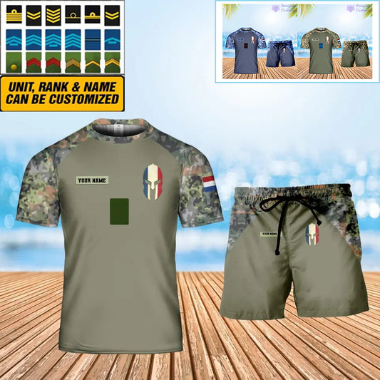 Personalized Netherlands Soldier/ Veteran Camo With Name And Rank Combo T-Shirt + Short 3D Printed  - 1010230001QA