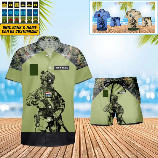 Personalized Netherlands Soldier/ Veteran Camo With Rank Combo Hawaii Shirt + Short 3D Printed - 1212230001QA