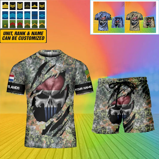 Personalized Netherlands Soldier/ Veteran Camo With Name And Rank Combo T-Shirt + Short 3D Printed  - 08042402QA