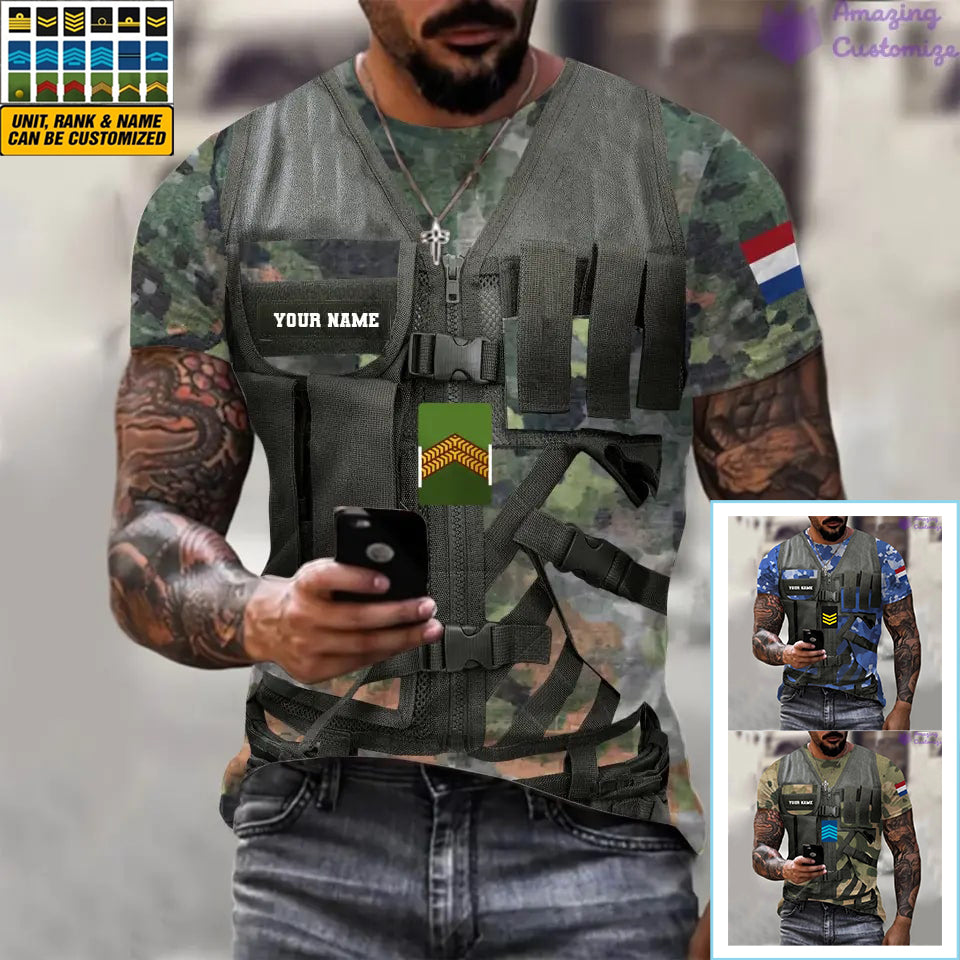 Personalized Netherlands Soldier/ Veteran Camo With Name And Rank T-shirt 3D Printed  - 22042401QA