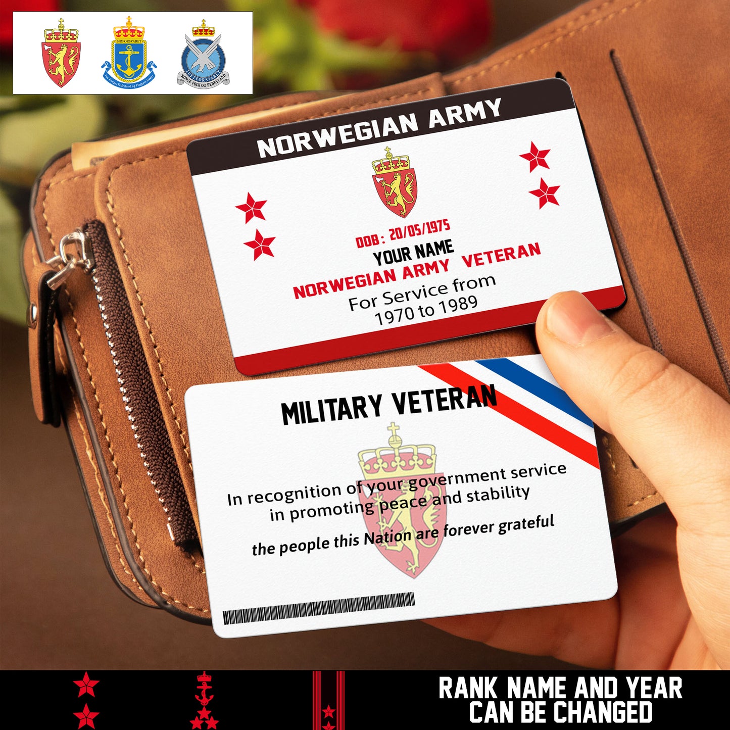 Personalized Norway Soldier/ Veteran With Rank, Name And Year Aluminum Wallet Card - 17471808