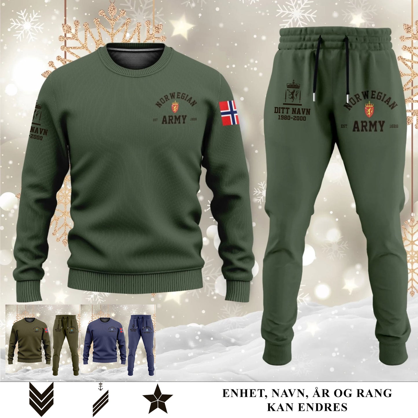 Norsk Sweater + Jogger Sett – Personlig tilpasset med Navn, Rang & År - 17584128