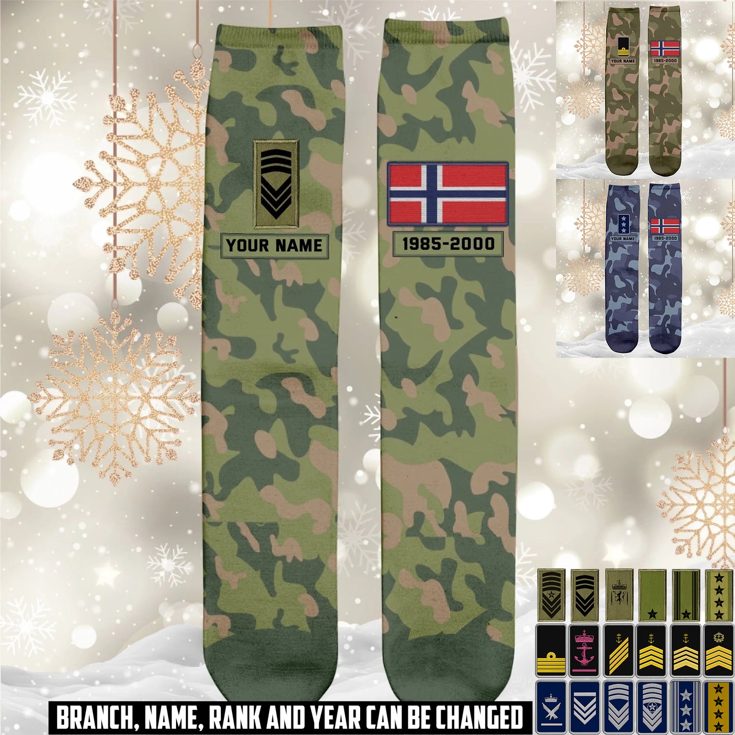 Personalized Norway Soldier/ Veteran With Name And Rank Socks - 17591904