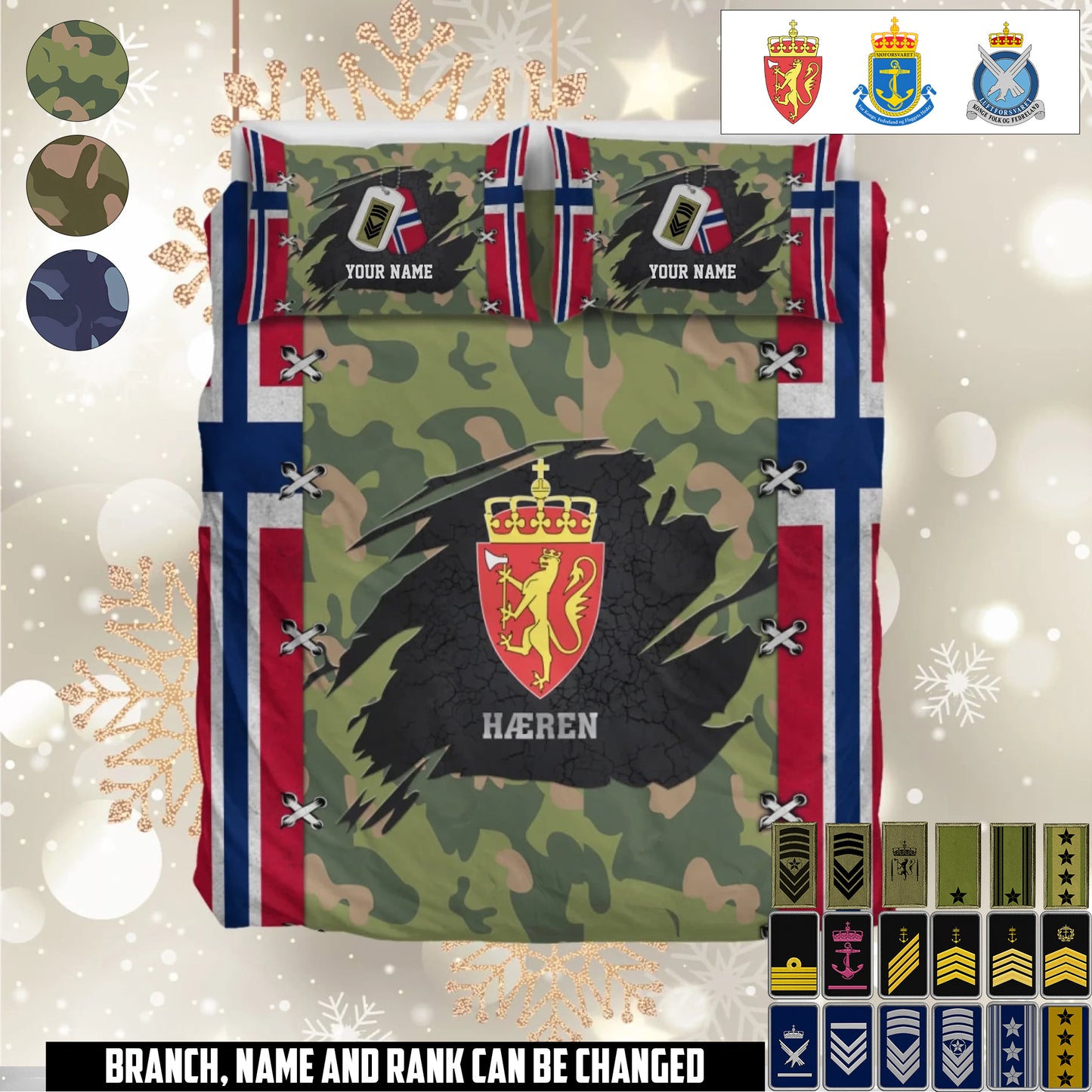Personalized Norway Soldier/ Veteran Camo With Name And Rank Bedding Set - 17658432