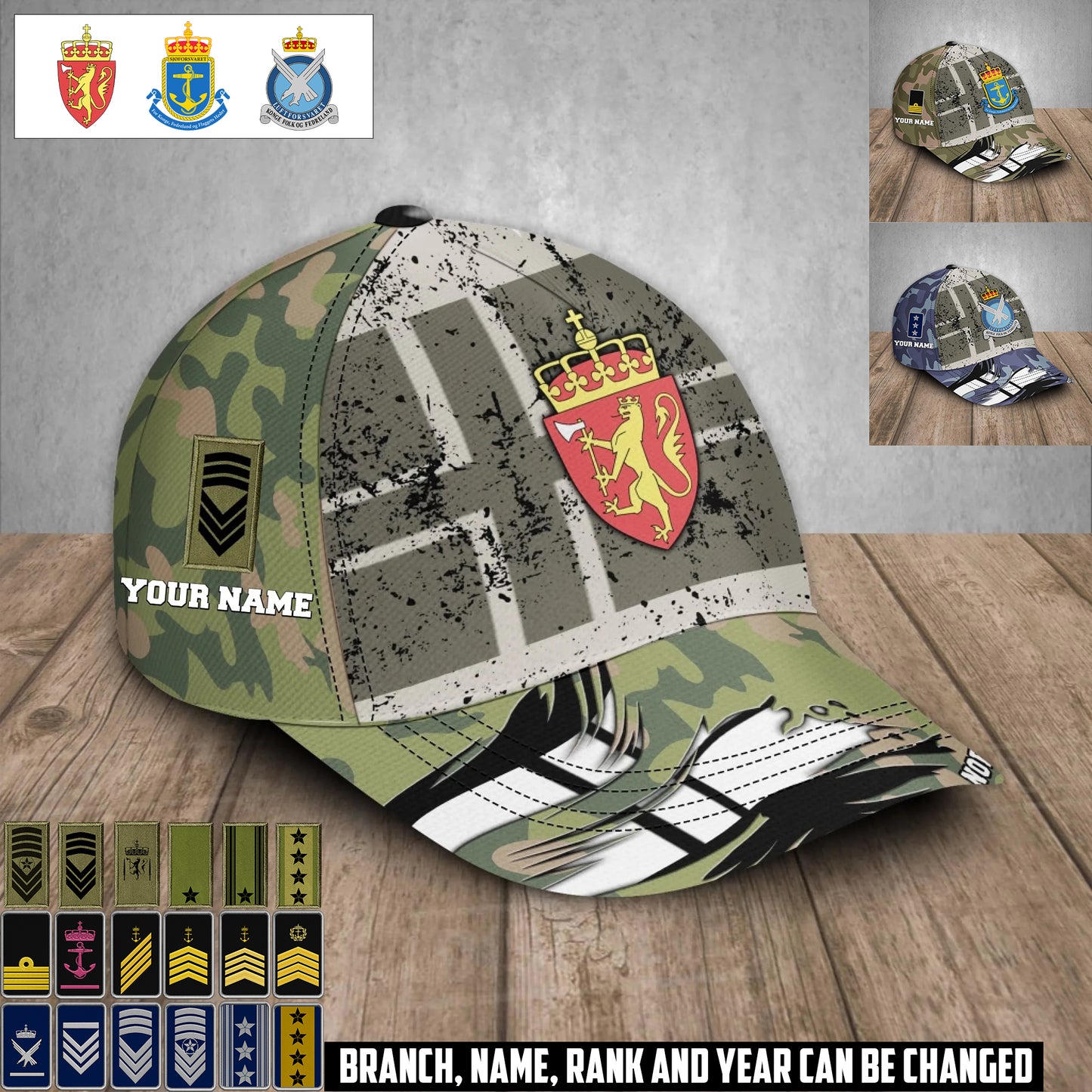 Personalized Name & Rank Norway Soldier/Veterans Baseball Cap - 1759968003