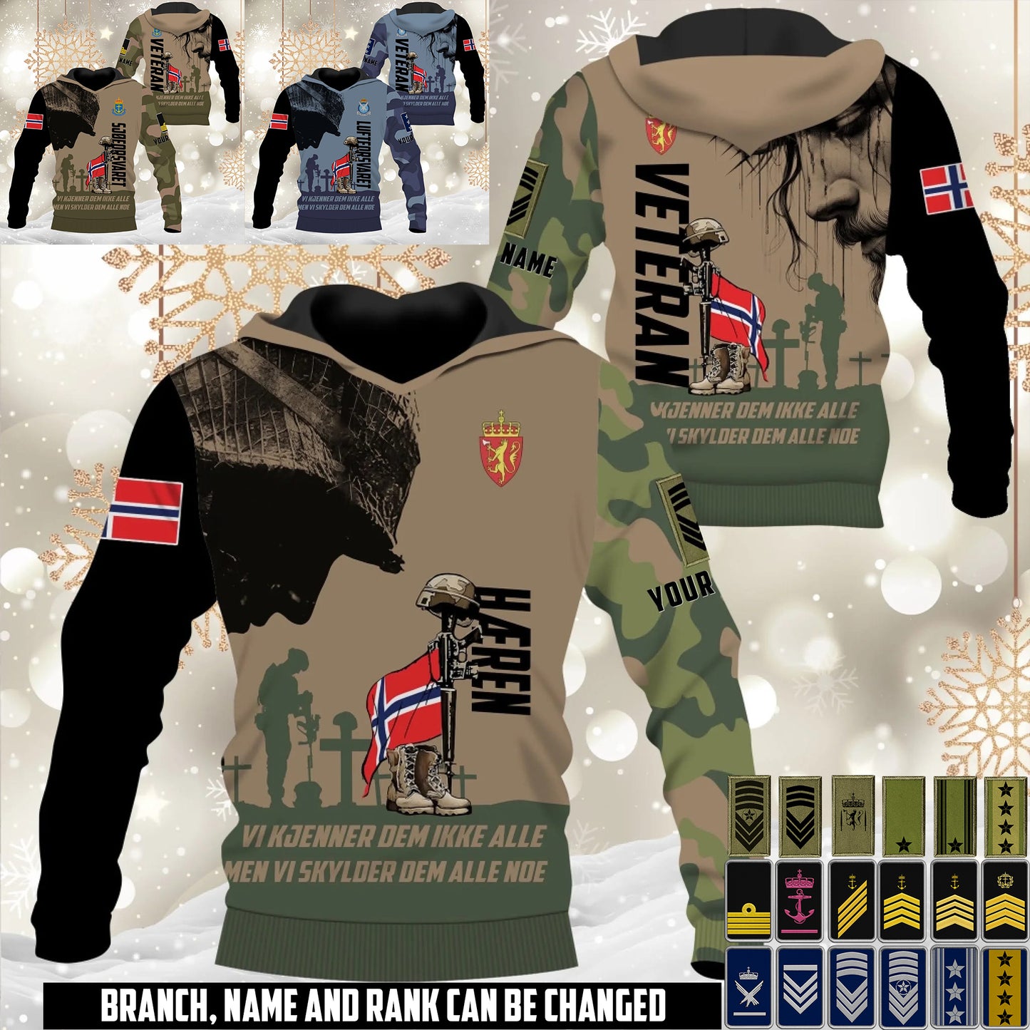 Personalized Norway Soldier/Veteran Camo with Name and Rank Hoodie All Over Printed - 17648064